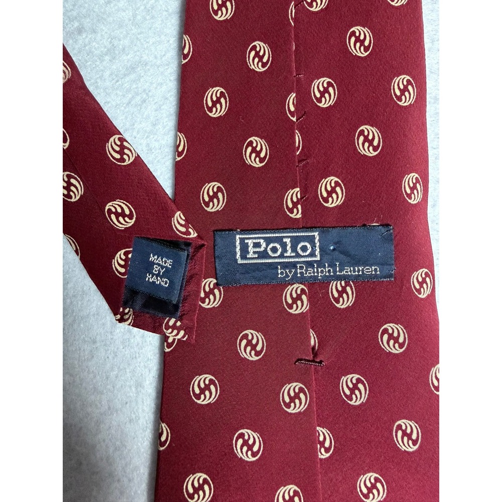 Polo Ralph Lauren Mens Burgundy Tan Medallion Silk Necktie Made by Hand USA